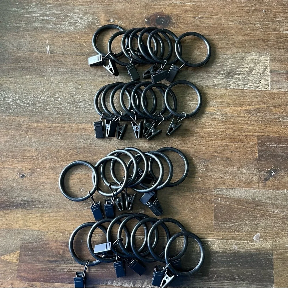 Set of 28 round curtain clips dark metal EUC